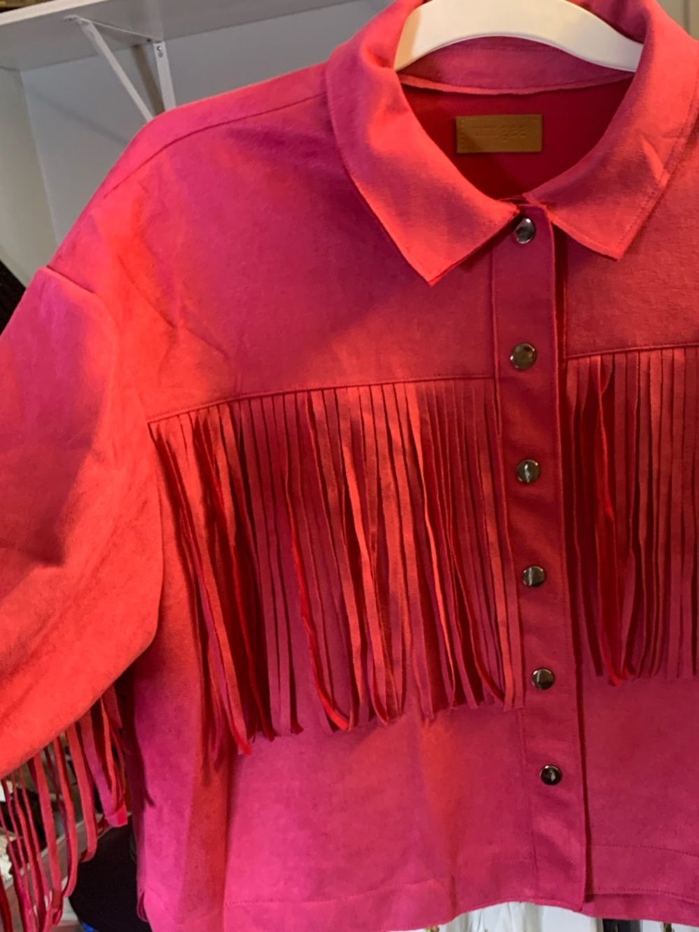 Umgee Fuchsia Suede Fringe Shirt Jacket